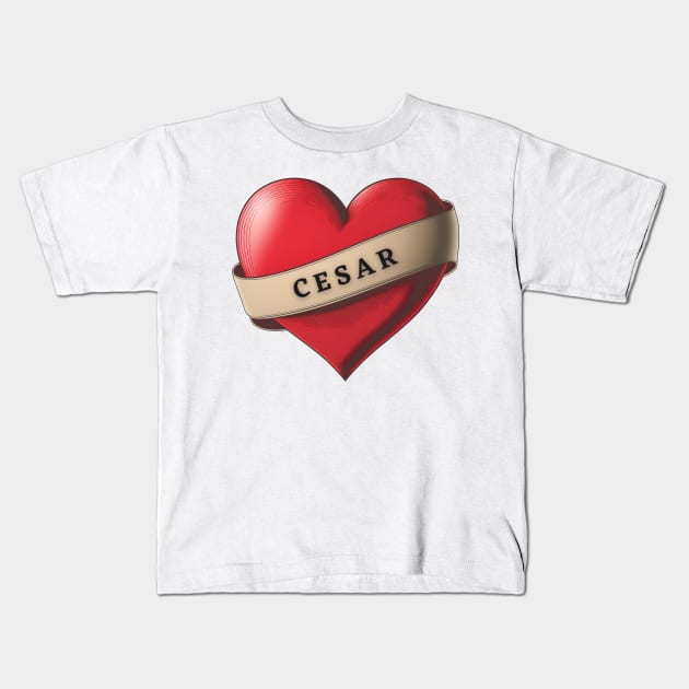 Cesar - Lovely Red Heart With a Ribbon Kids T-Shirt by Allifreyr@gmail.com